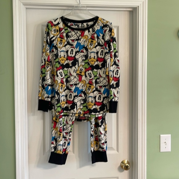 Disney Womens Mickey & Friends Long Johns Pajama Set Sz L(12-14) - Picture 1 of 5